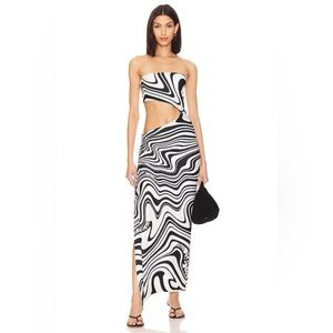Agua Bendita X Revolve geometric abstract Black & White Gwen Maxi Cut-Out Dress